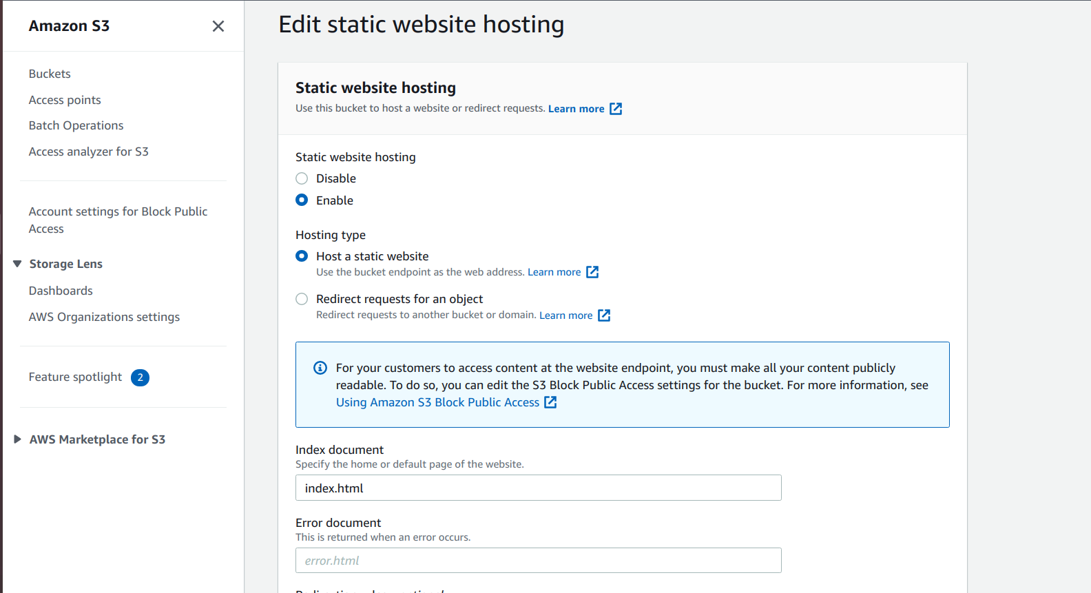 static website enable