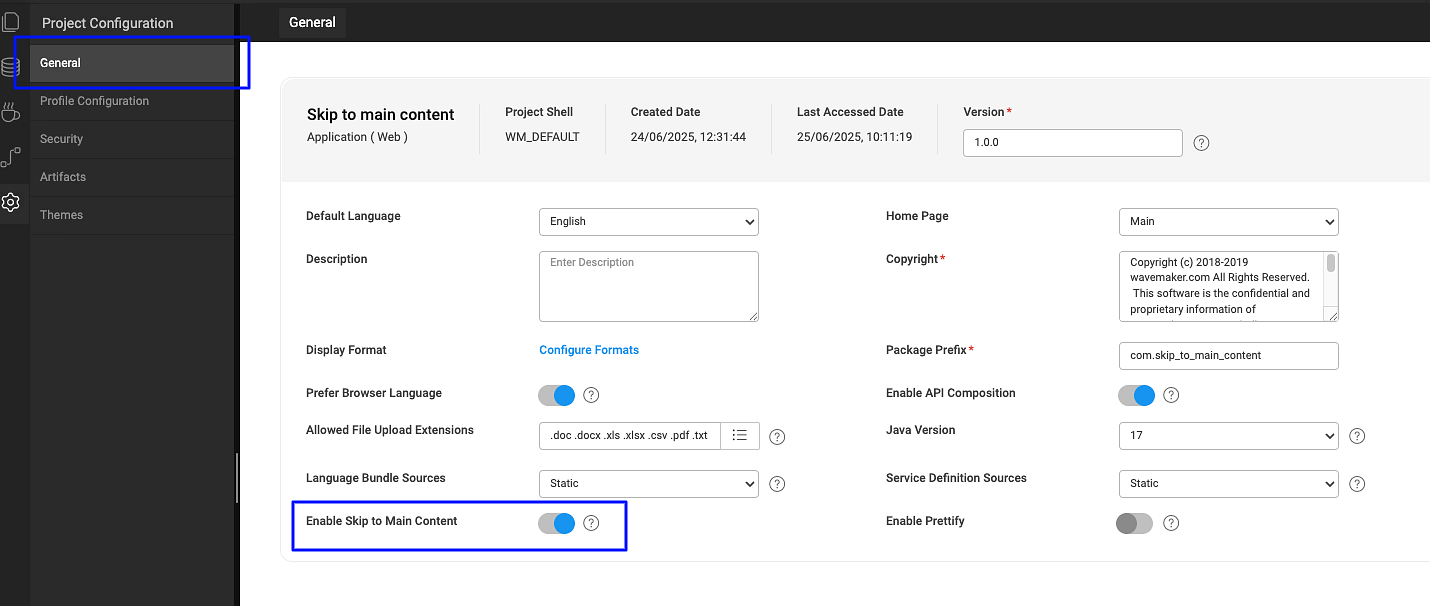 Skip To Main Content Config