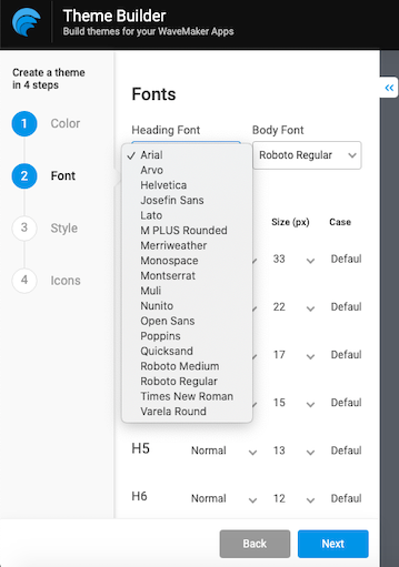 theme builder font list